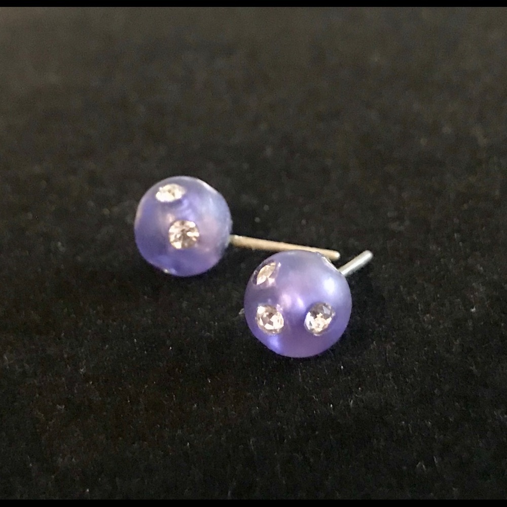 Blue rhinestone ball earrings- vintage